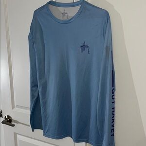 Guy Harvey Bluewater Carolina blue sail tuna long sleeve spell out fishing shirt